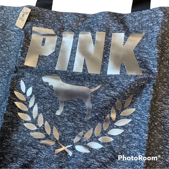 Victoria Secret Pink Foil Logo Weekender Tote Bag Heather Gray Zippered NWT - Picture 2 of 13